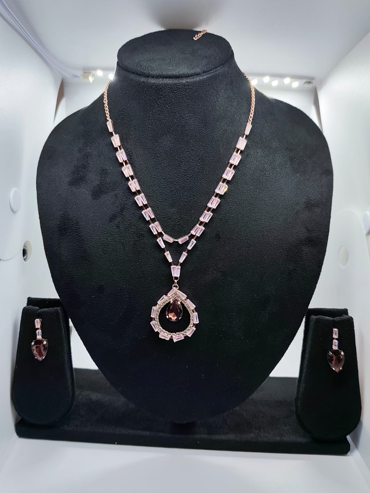 Necklace set rose gold with multi colour stone & (AD)