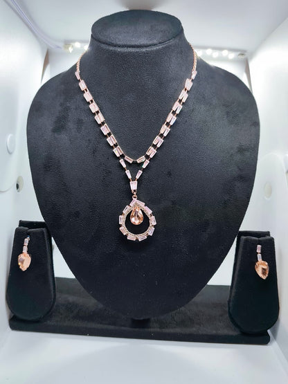 Necklace set rose gold with multi colour stone & (AD)