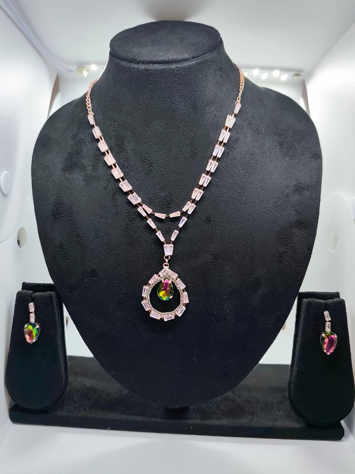 Necklace set rose gold with multi colour stone & (AD)