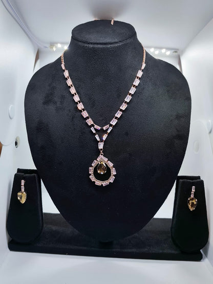 Necklace set rose gold with multi colour stone & (AD)