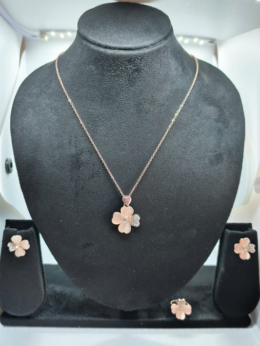 Cubic Zirconia  Rose Gold-plated necklace set